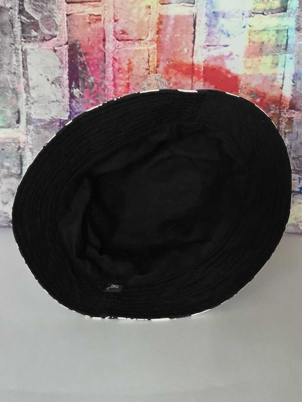Ed Hardy Black & White Houndstooth Bucket Hat with Skull Patch
